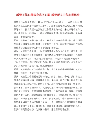 城管工作心得体会范文5篇 城管新人工作心得体会 