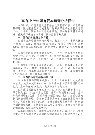 XX年上半年国有资本运营分析报告
