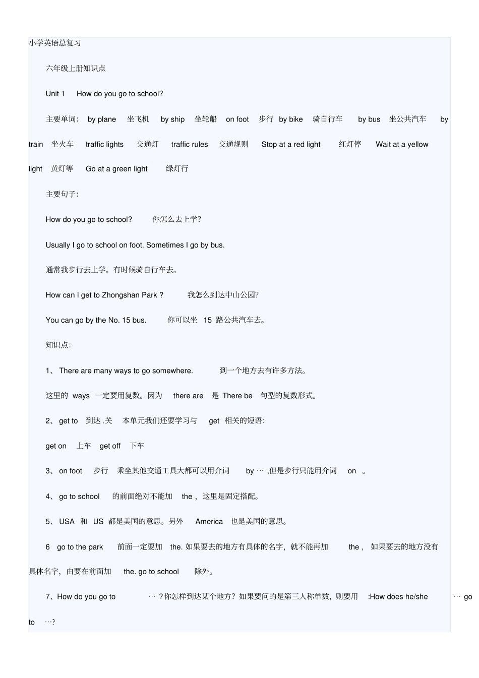 人教版小学英语六年级上下册总复习_第1页