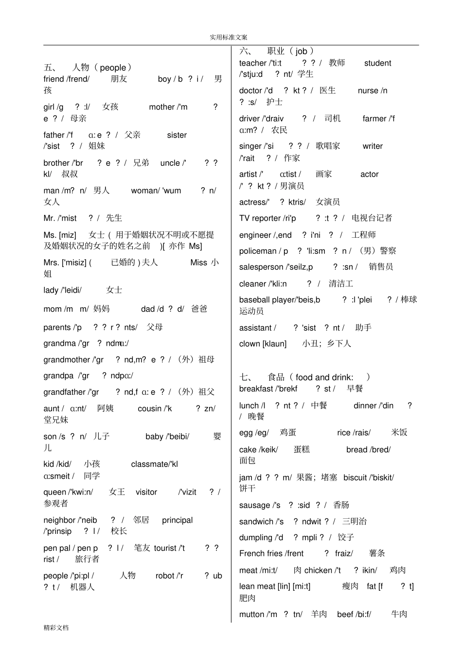 人教版小学英语单词分类汇总情况情况带音标_第2页