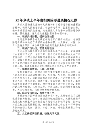 XX年乡镇上半年度扫黑除恶进展情况汇报
