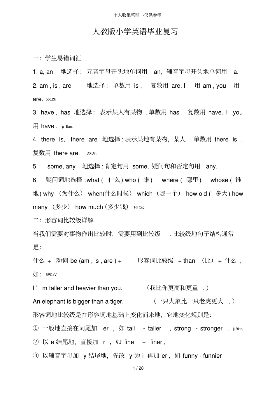 人教版小学英语毕业考试合集_第1页