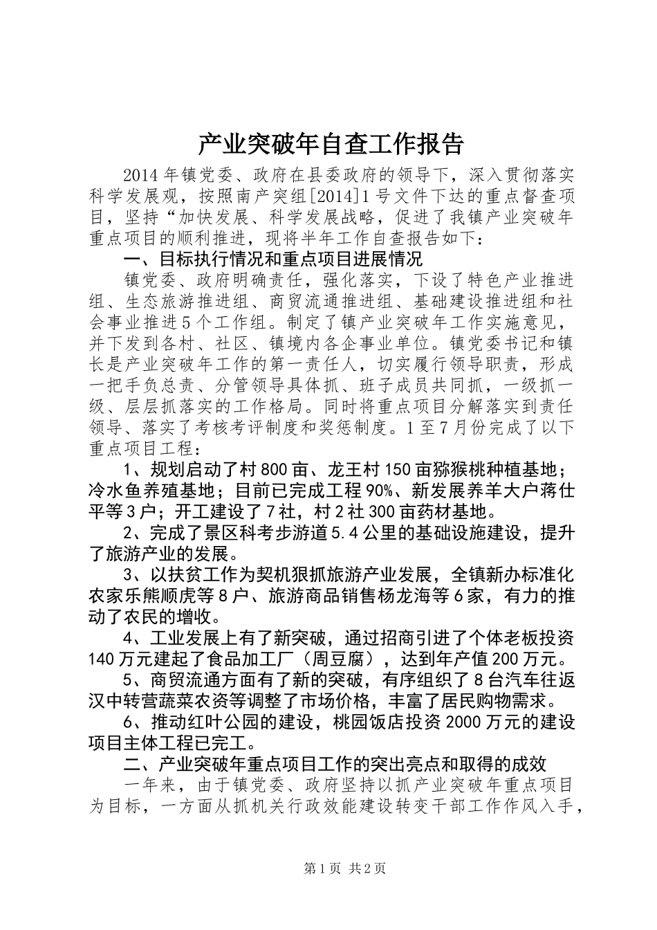 产业突破年自查工作报告_第1页