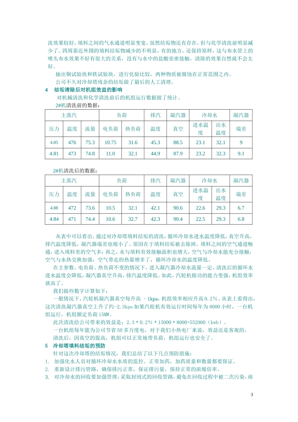 冷却塔结垢的清洗及其对汽轮机效益的影响_第3页