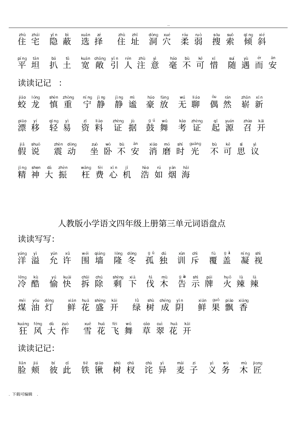 人教版小学语文四年级上册词语盘点带拼音_第2页