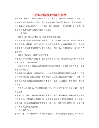 出纳试用期自我鉴定参考 
