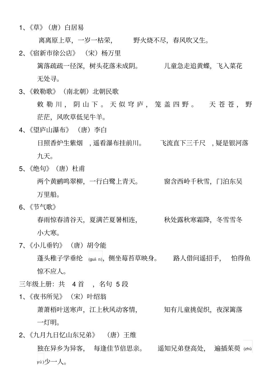 人教版小学课本古诗词大全_第3页