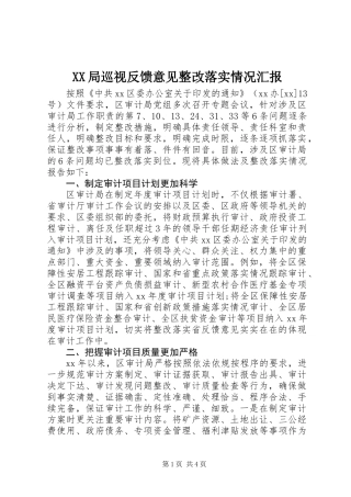 XX局巡视反馈意见整改落实情况汇报