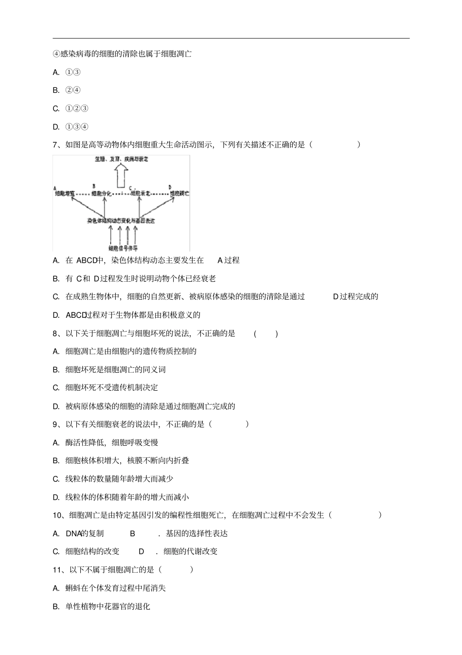人教版必修1细胞的衰老和凋亡作业_第2页