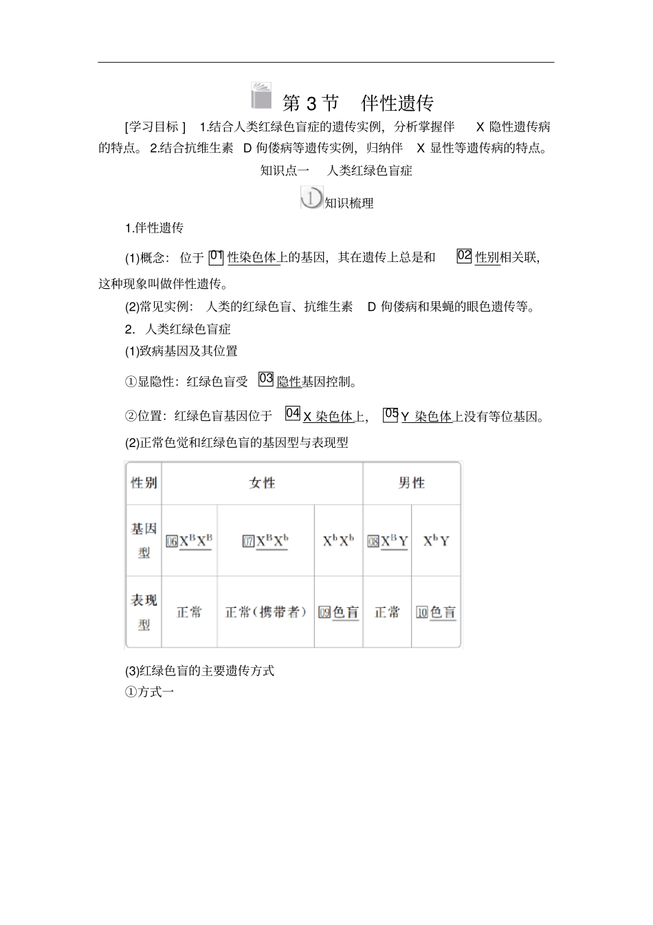 人教版必修2第3节伴性遗传学案_第1页