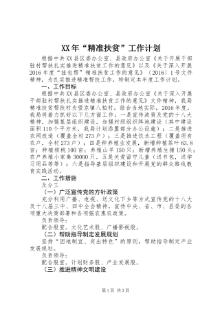 XX年“精准扶贫”工作计划