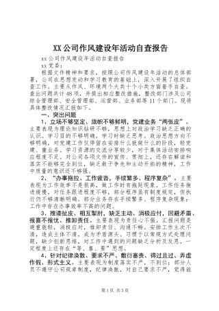 XX公司作风建设年活动自查报告
