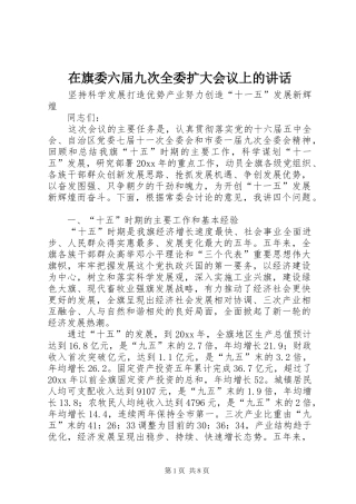 在旗委六届九次全委扩大会议上的讲话发言