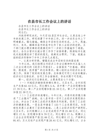 在县市长工作会议上的讲话发言