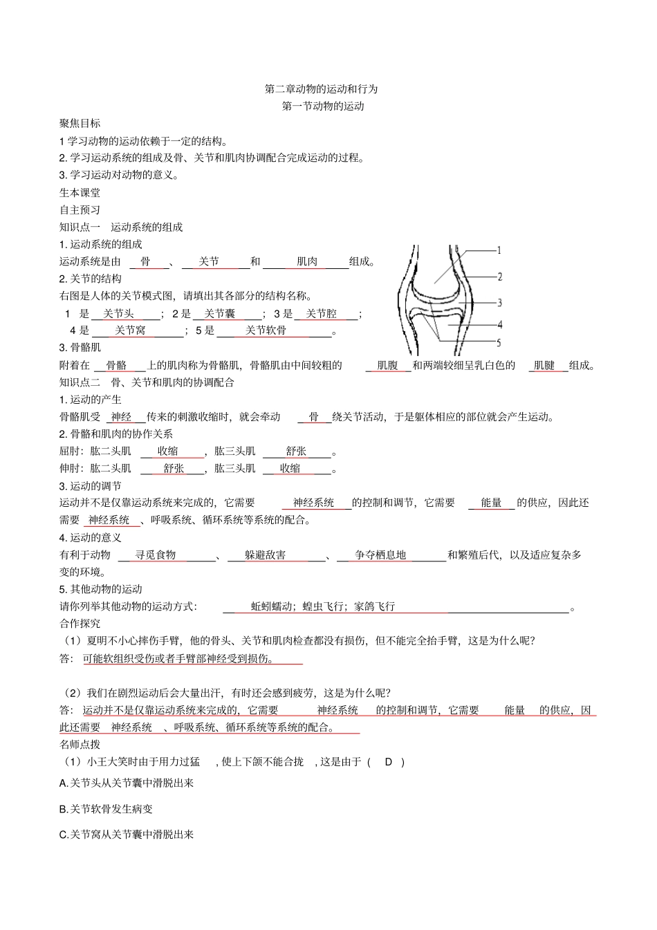 人教版生物八年级上册动物的运动和行为综述_第1页