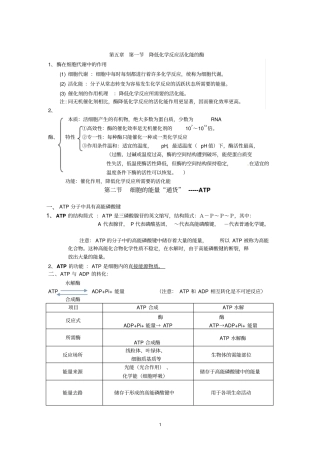 人教版生物必修一第5、6章复习提纲剖析