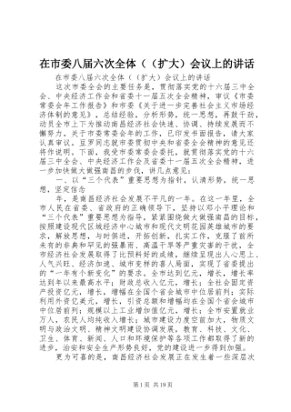 在市委八届六次全体（（扩大）会议上的讲话发言