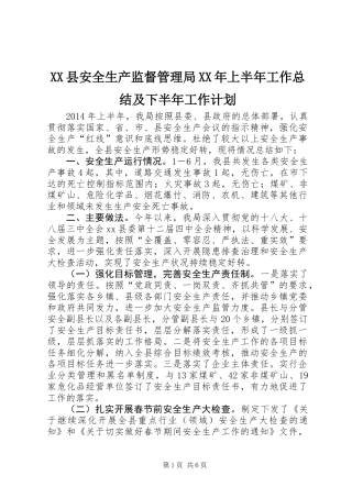 XX县安全生产监督管理局XX年上半年工作总结及下半年工作计划