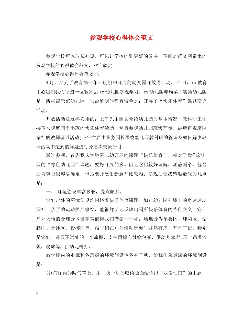 参观学校心得体会范文 _第1页