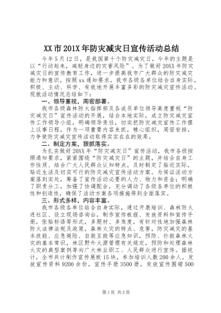 XX市201X年防灾减灾日宣传活动总结