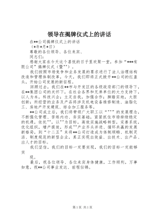领导在揭牌仪式上的讲话发言