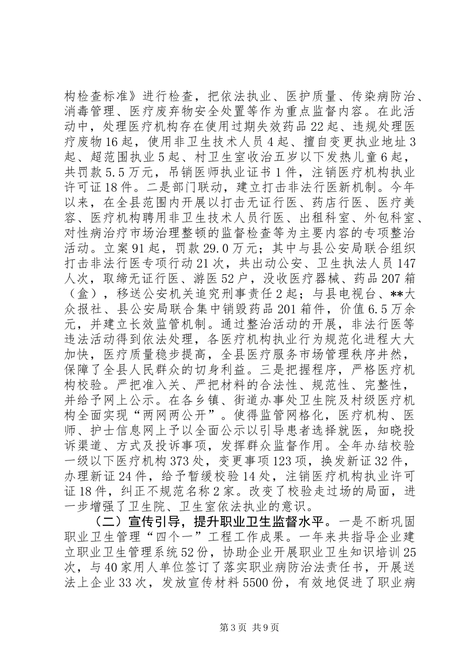 201X年卫生法制与监督股工作总结_第3页