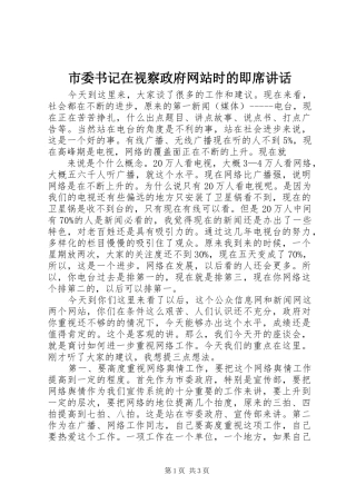 市委书记在视察政府网站时的即席讲话发言
