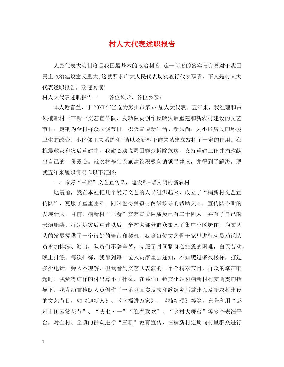村人大代表述职报告 (000002)_第1页