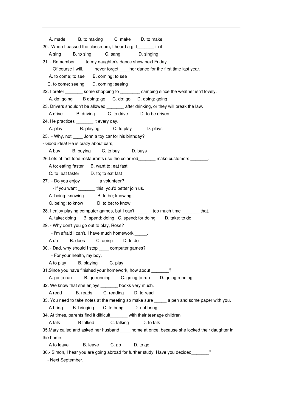人教版英语非谓语动词专项练习有答案_第2页