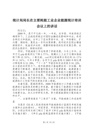 统计局局长在主要耗能工业企业能源统计培训会议上的讲话发言