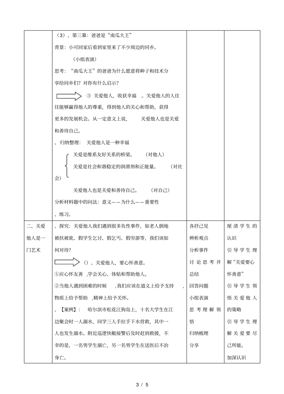 人教版道德与法治八年级上册关爱他人教学设计_第3页