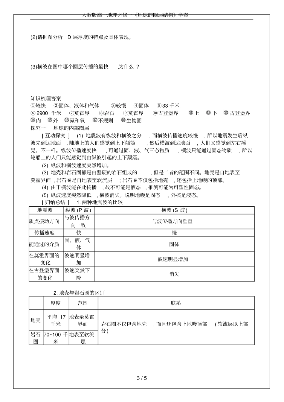 人教版高一地理必修一地球的圈层结构学案_第3页