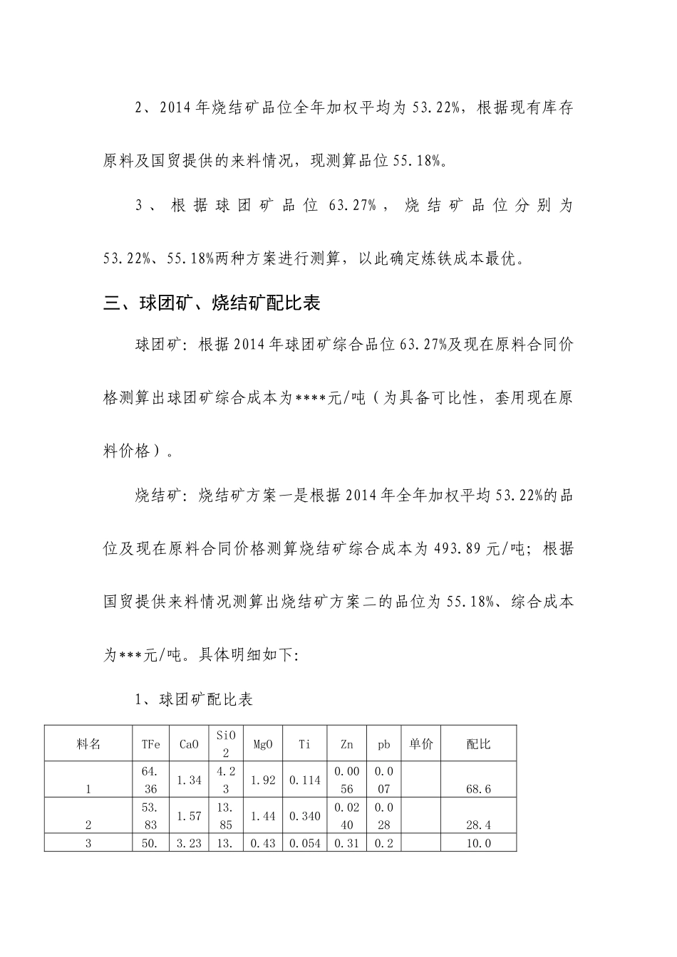 调整烧结矿品位对生铁成本影响测算_第2页