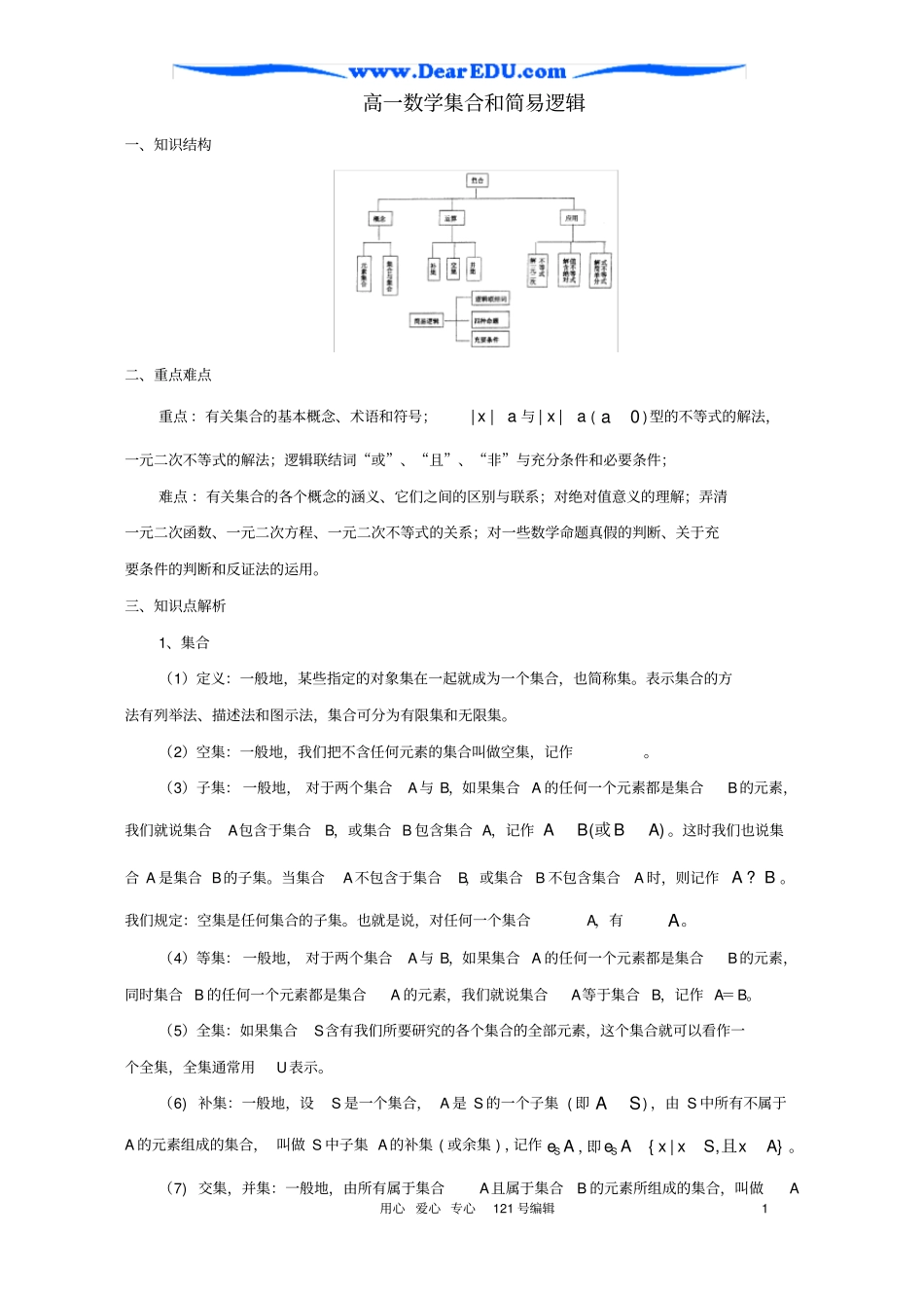 人教版高一数学集合和简易逻辑_第1页