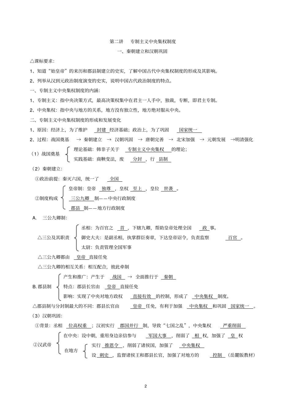 人教版高中历史专题复习全套学案含必修和选修,供教师用_第2页
