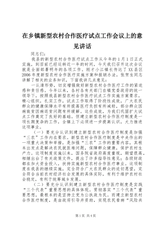 在乡镇新型农村合作医疗试点工作会议上的意见讲话发言