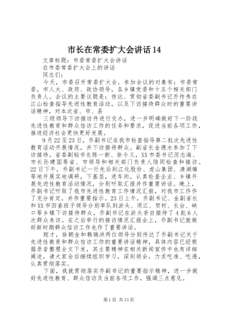 市长在常委扩大会讲话发言14