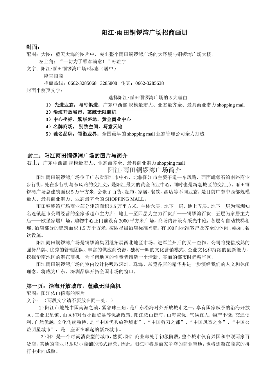 阳江·雨田铜锣湾广场招商画册_第1页