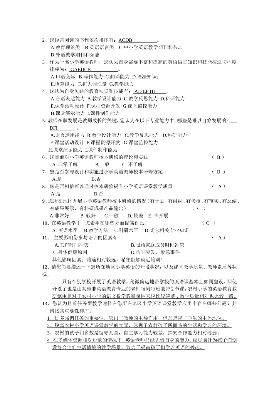 小学英语问卷调查表_第2页