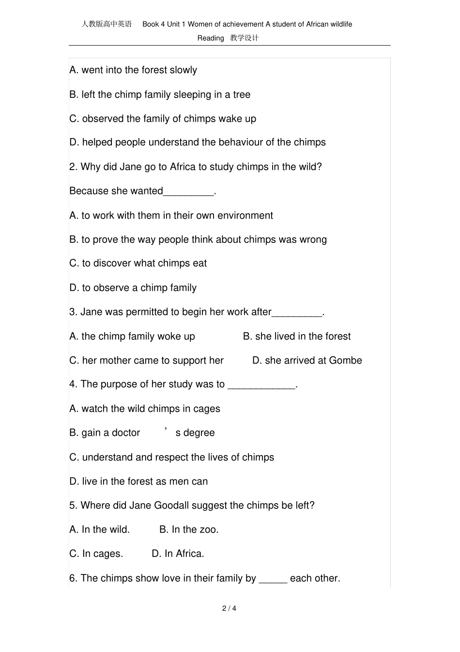 人教版高中英语Book4Unit1WomenofachievementAstude_第2页