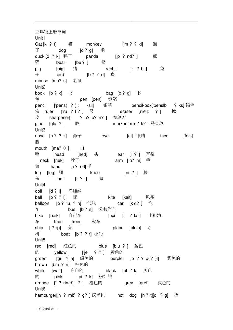 人教精通版小学英语3_6年级单词词汇表_第1页