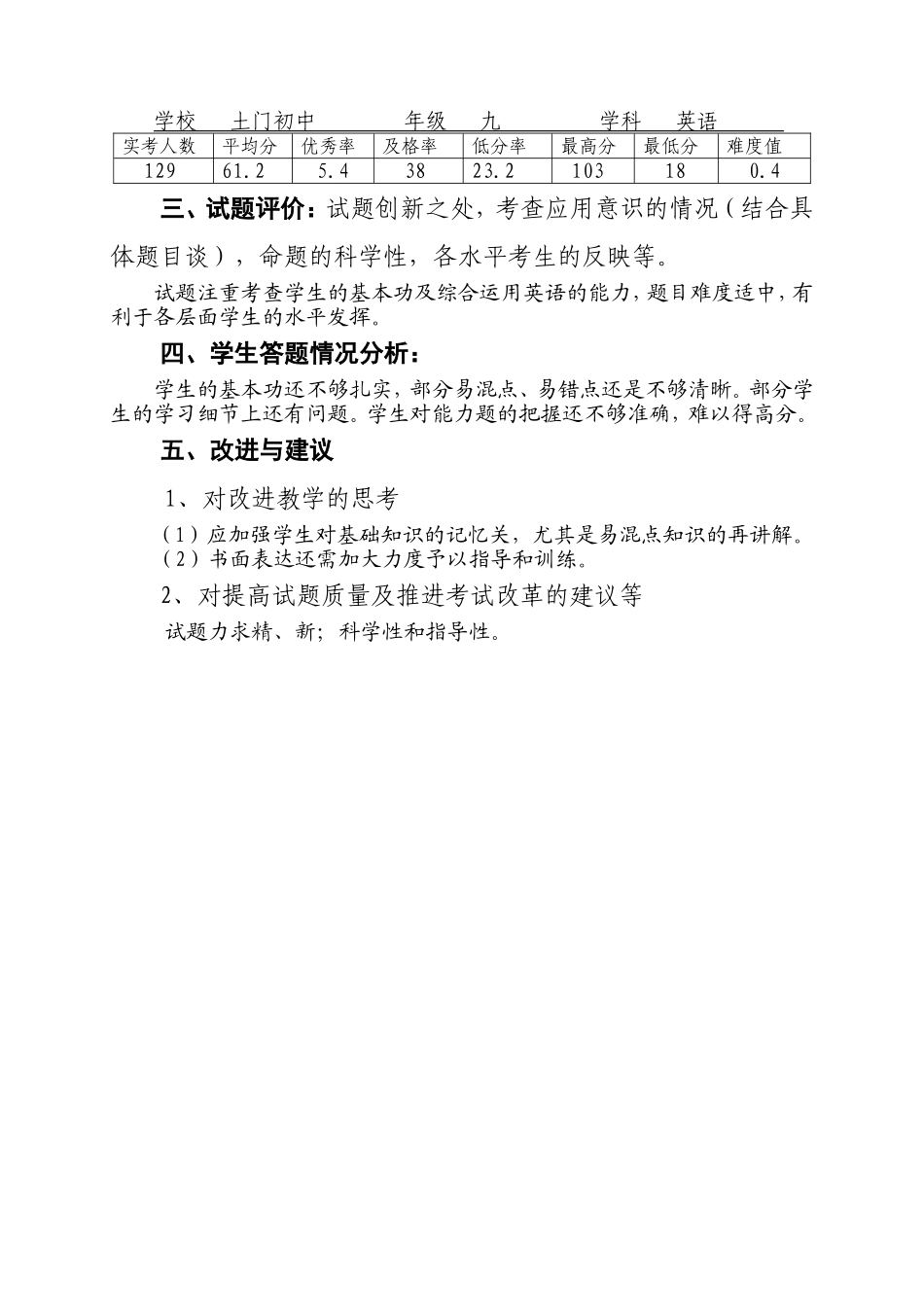 2014秋土门初中期中检测英语质量分析_第3页