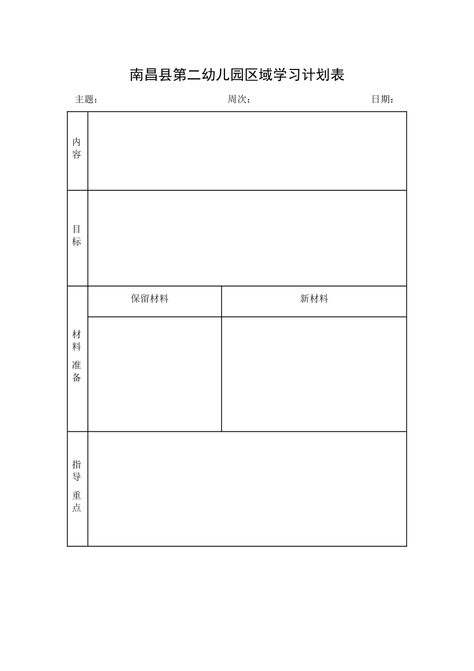南昌县第二幼儿园区域学习计划表_第1页
