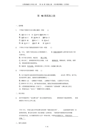 人教部编版九年级上册第16课孤独之旅同步精讲精练含答案