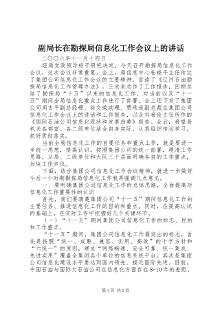 副局长在勘探局信息化工作会议上的讲话发言