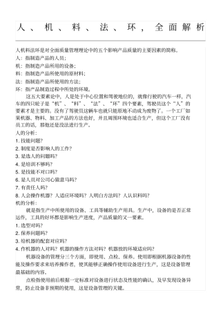人机料法环的全面解析