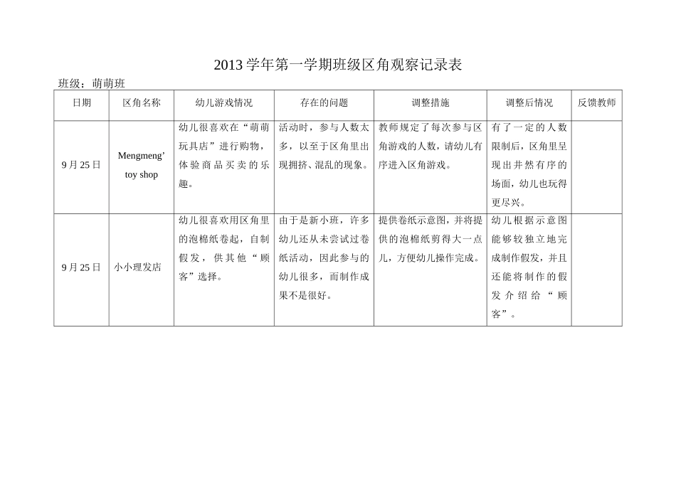 区角观察记录9月（萌萌）1_第1页