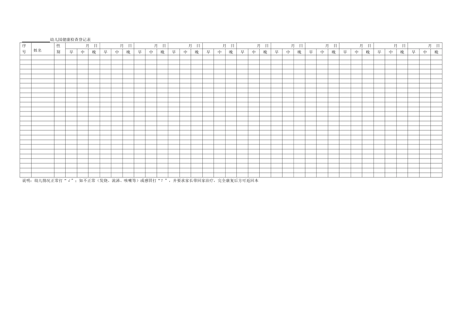 白沙中心幼儿园健康检查登记表（空白）_第1页