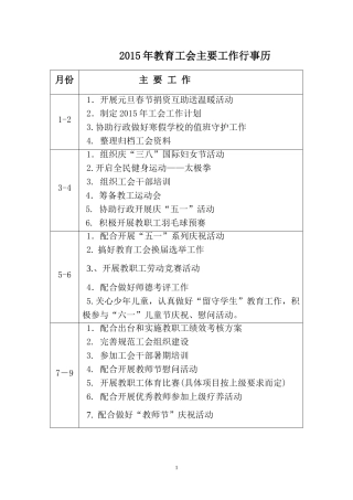 工会主要工作行事历