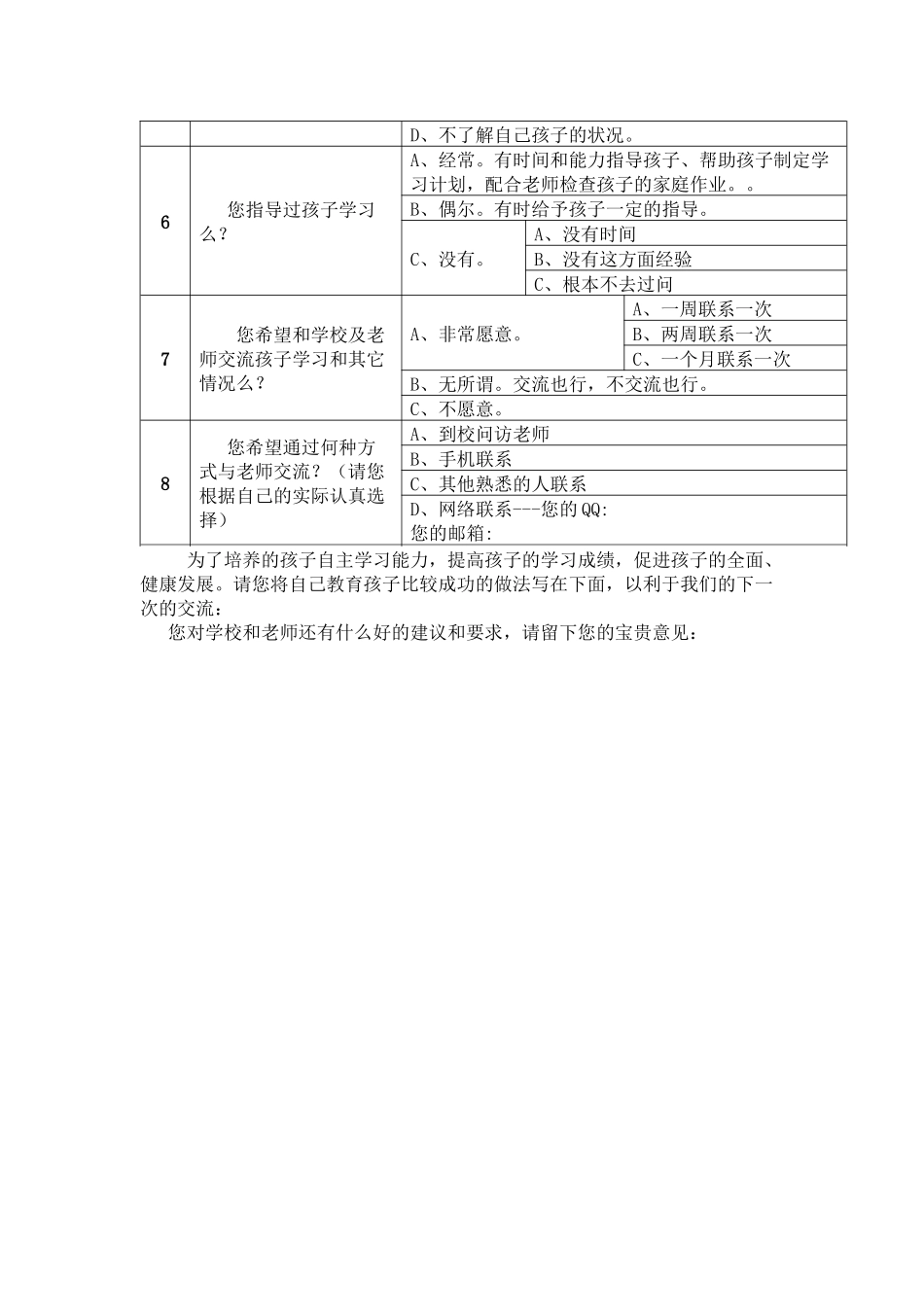 家校联系问卷调查表 (5)_第2页